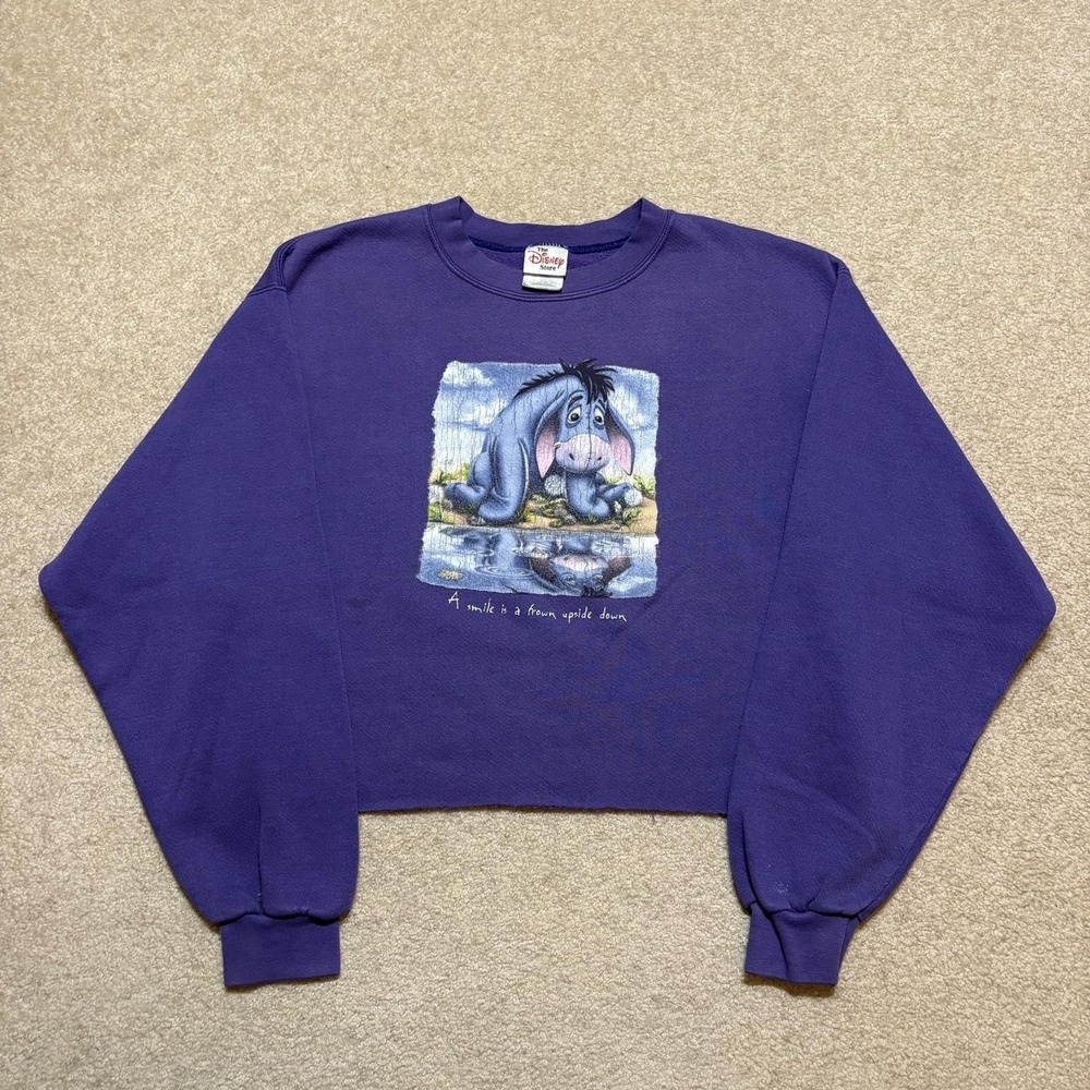 Vtg Eeyore Sweatshirt Womens Large Cropped Crewneck Winnie The Pooh 90s‎ Disney